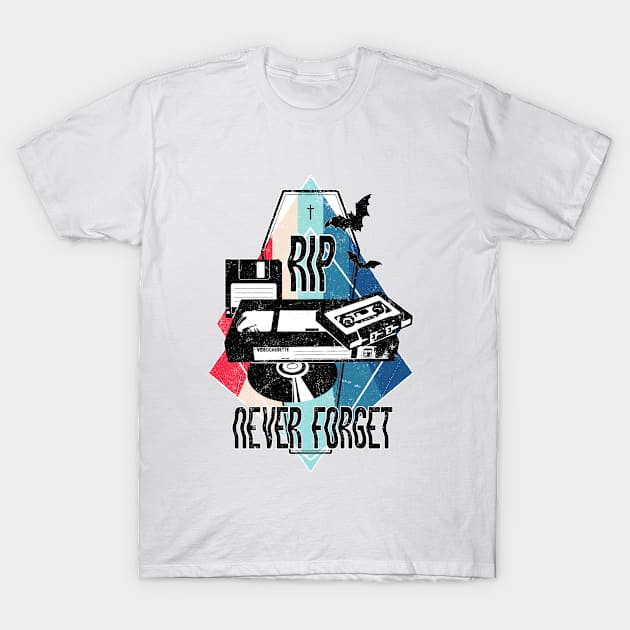 Never Forget - Rest in Peace CD, VHS, DISK and CASSETTE, Vintage, Retro oldies design, T-Shirt by SSINAMOON COVEN